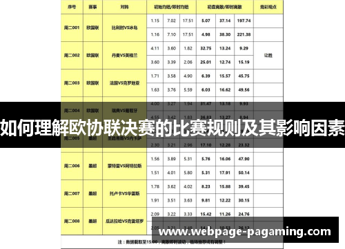如何理解欧协联决赛的比赛规则及其影响因素