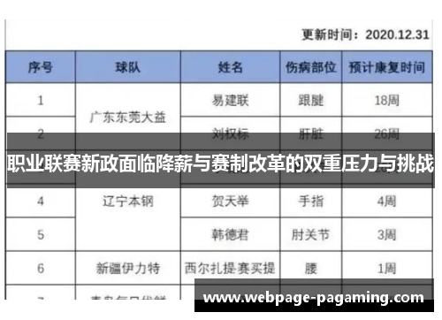 职业联赛新政面临降薪与赛制改革的双重压力与挑战