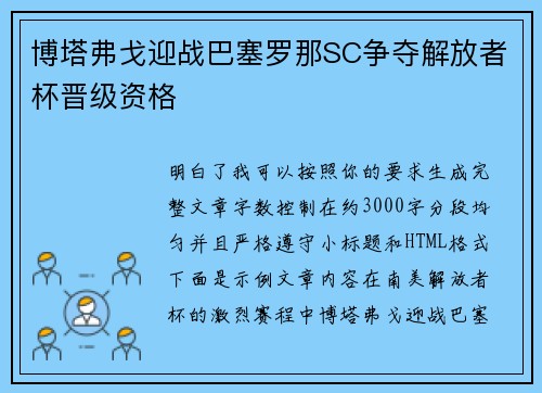 博塔弗戈迎战巴塞罗那SC争夺解放者杯晋级资格